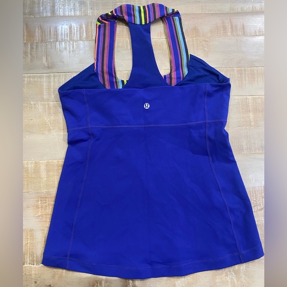 LULULEMON Scoop Neck Tank Racerback Luon Coolmax Blue Striped Neck - Picture 7 of 8